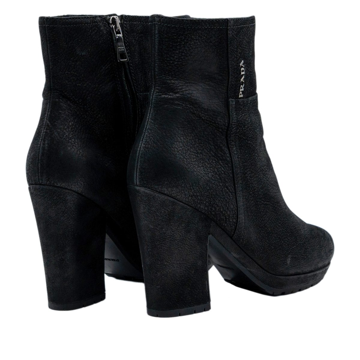 Vintage Prada Black Textured Leather Platform Heels Boots — photo 4