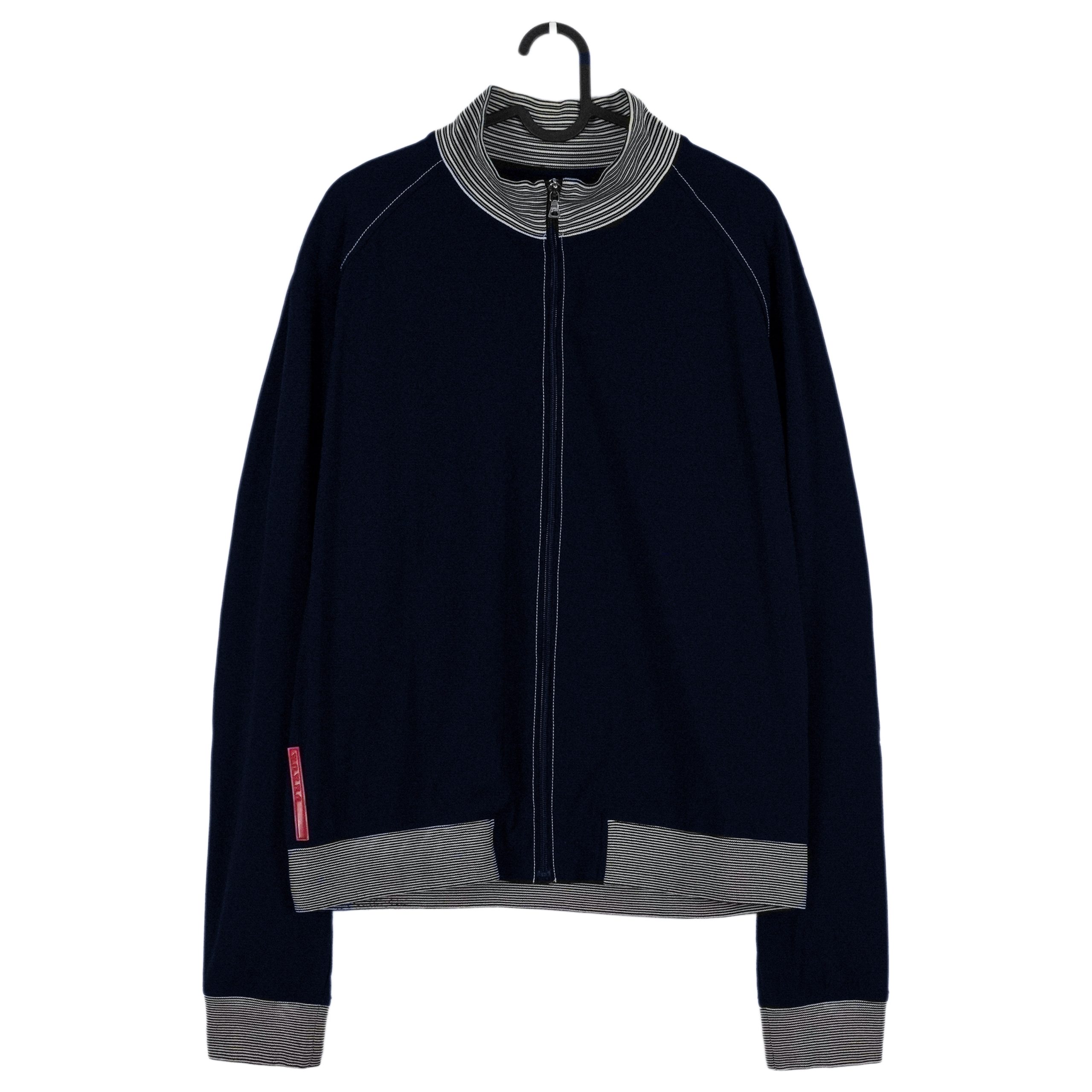 Prada Sport Linea Rossa Navy Striped Logo Zip Track Jacket
