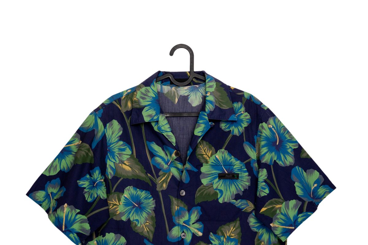 Prada Navy Hawaiian Hibiscus Print Logo Camp Collar Shirt — photo 3