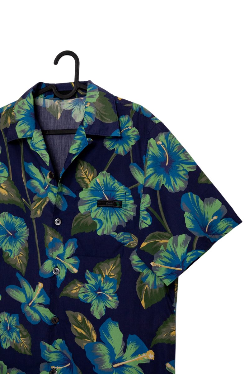 Prada Navy Hawaiian Hibiscus Print Logo Camp Collar Shirt — photo 4