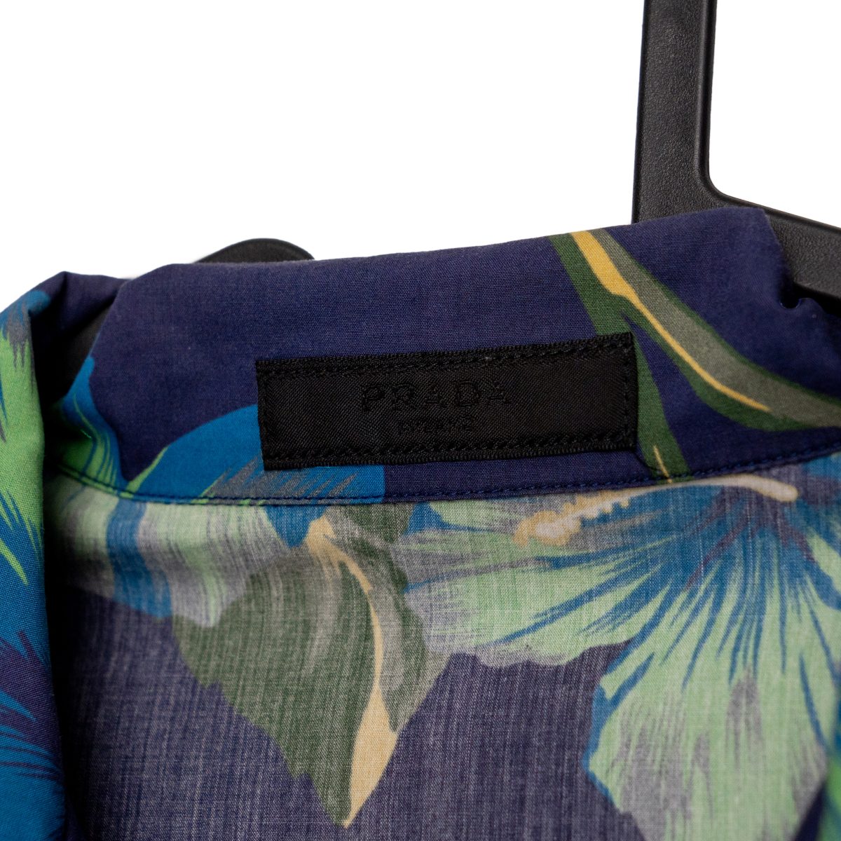 Prada Navy Hawaiian Hibiscus Print Logo Camp Collar Shirt — photo 7