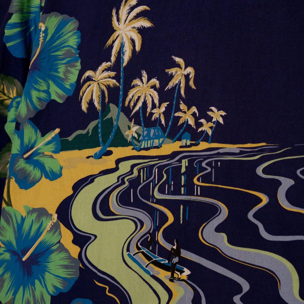 Prada Navy Hawaiian Hibiscus Print Logo Camp Collar Shirt — photo 8