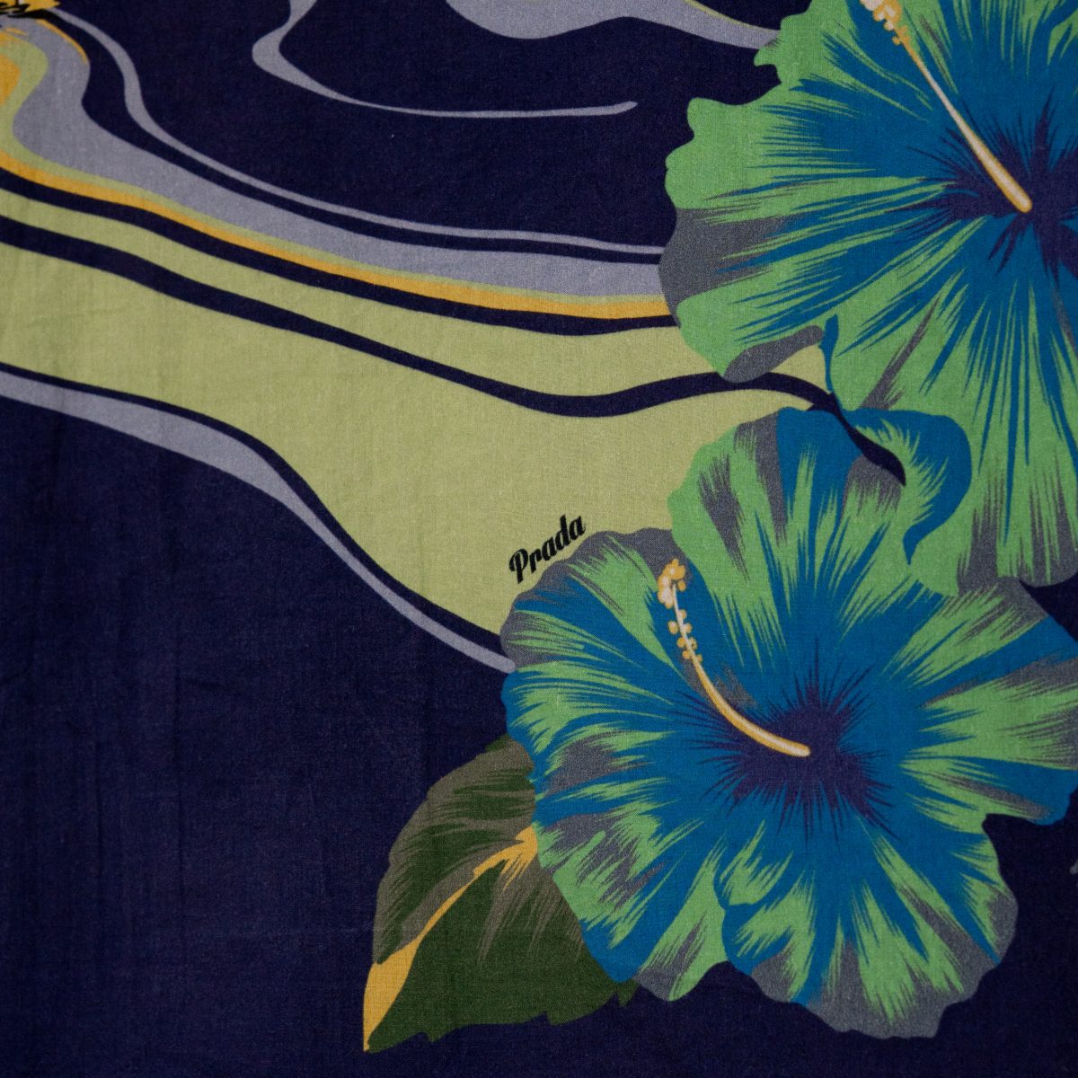 Prada Navy Hawaiian Hibiscus Print Logo Camp Collar Shirt — photo 9