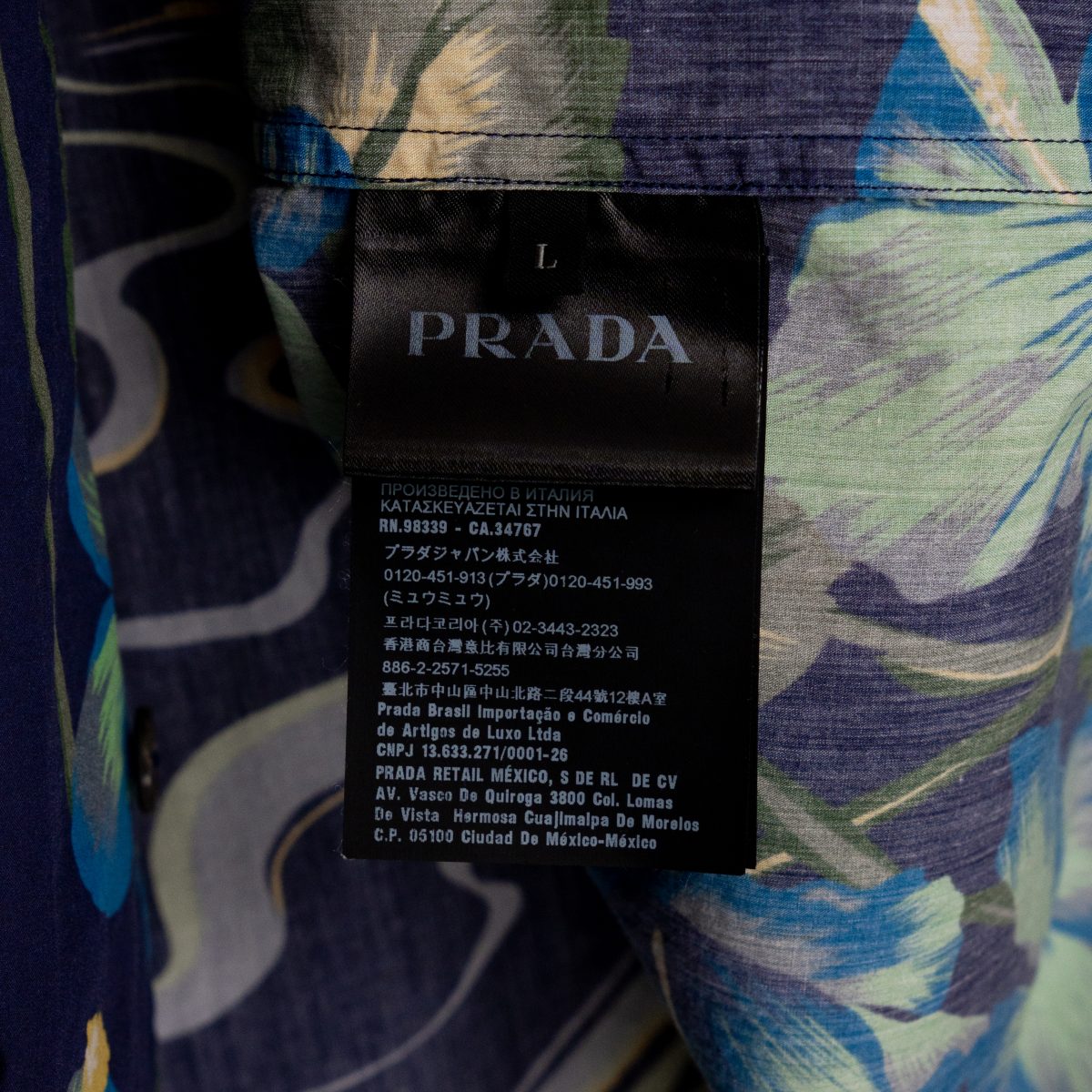 Prada Navy Hawaiian Hibiscus Print Logo Camp Collar Shirt — photo 11