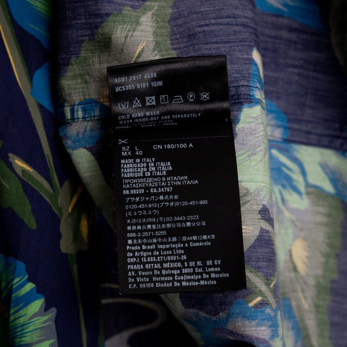 Prada Navy Hawaiian Hibiscus Print Logo Camp Collar Shirt — photo 12