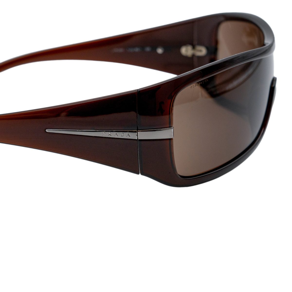 Prada SPR 02H Brown Shield Mask Metal Logo Wrap Sunglasses — photo 5