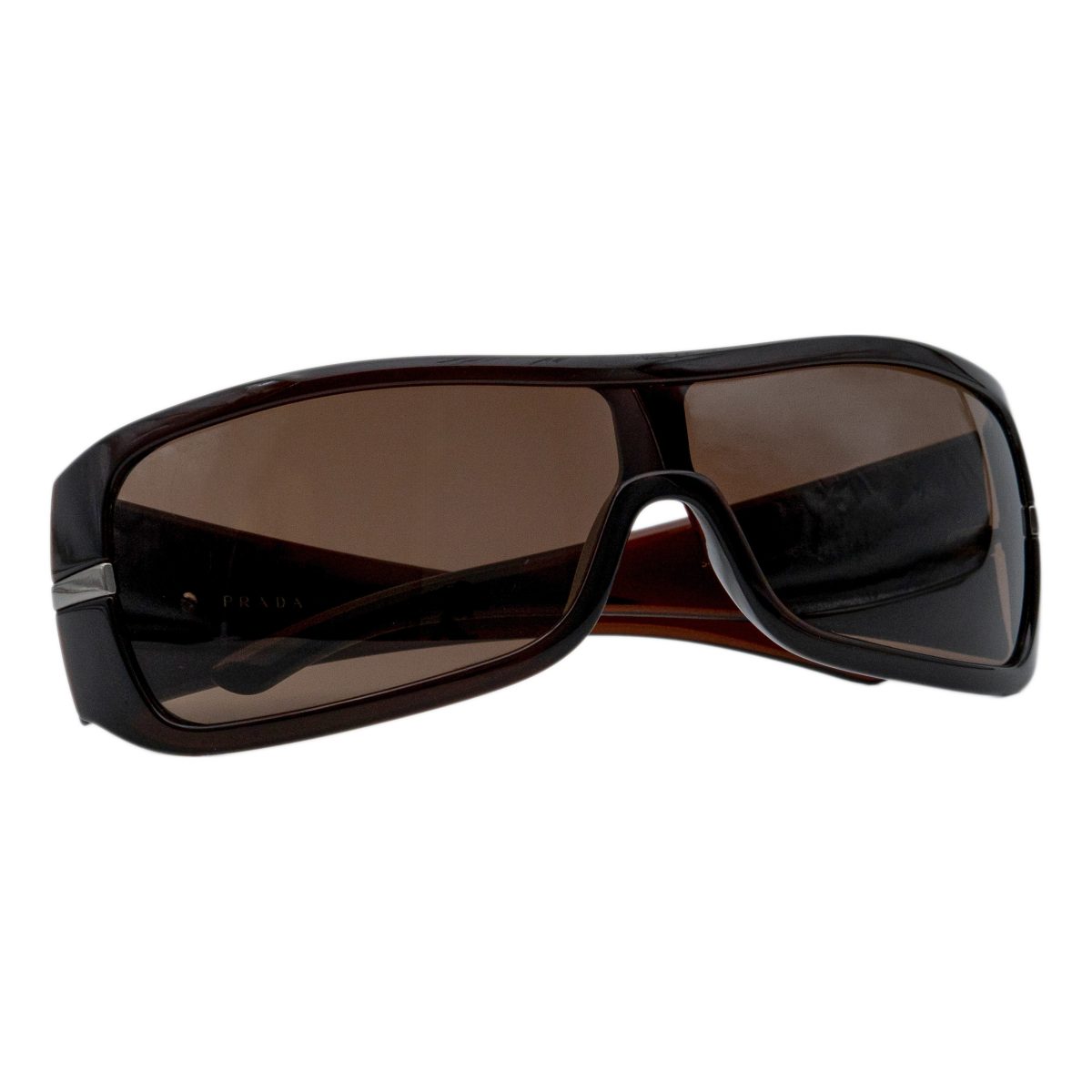 Prada SPR 02H Brown Shield Mask Metal Logo Wrap Sunglasses — photo 9
