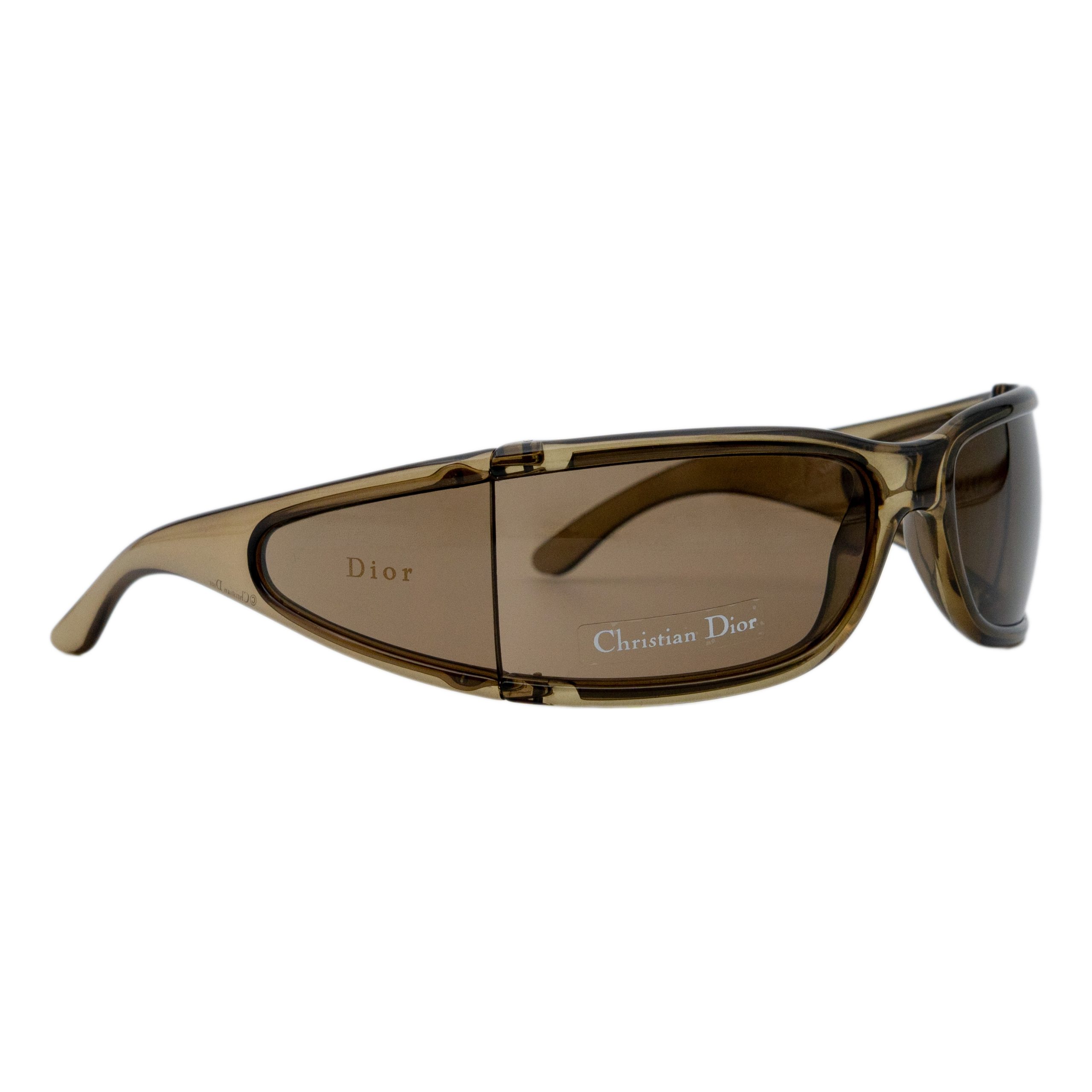 Vintage Dior Fly Brown Tinted Wraparound Logo Sunglasses