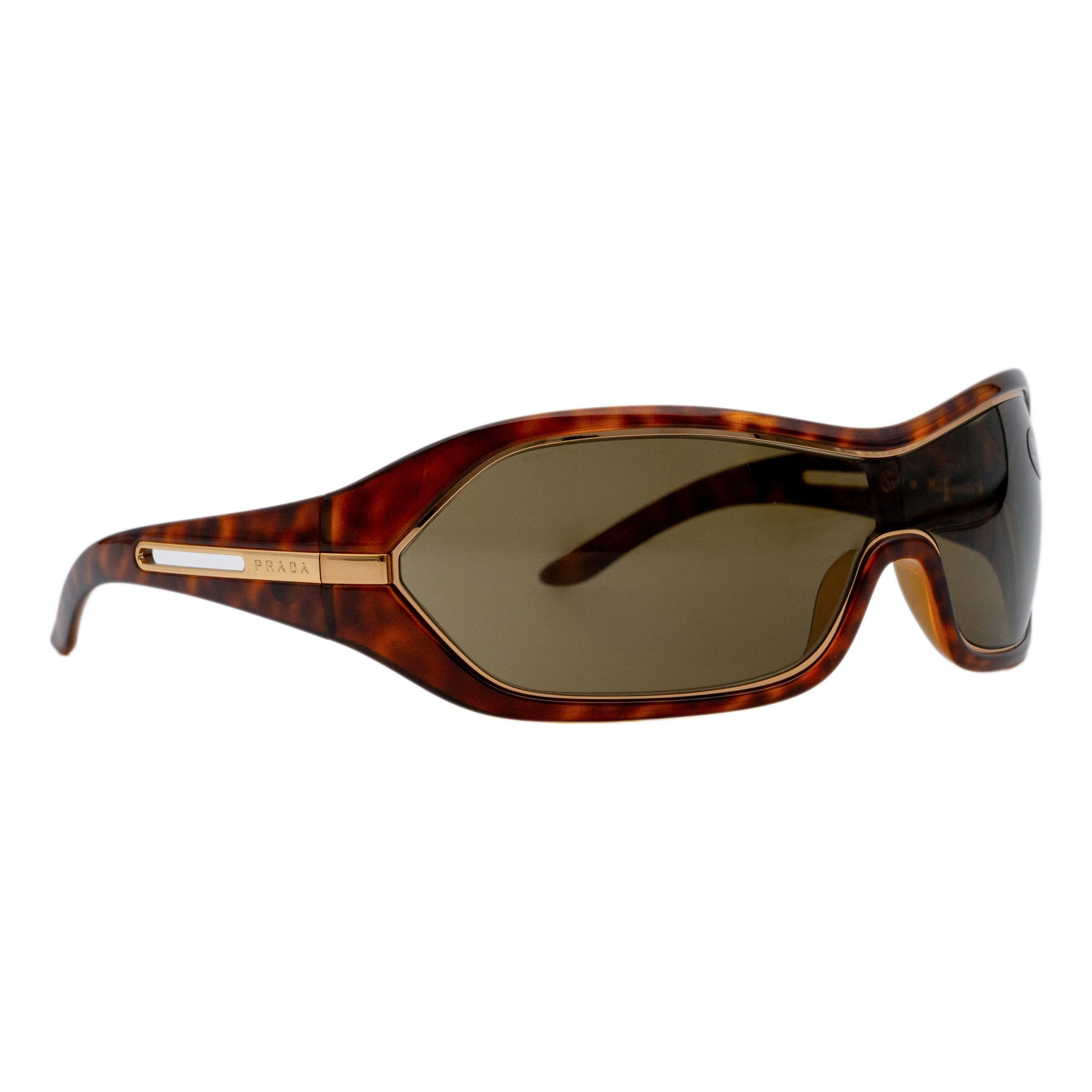 Prada SPR 09H Tortoise Brown Gold Shield Logo Y2K Sunglasses
