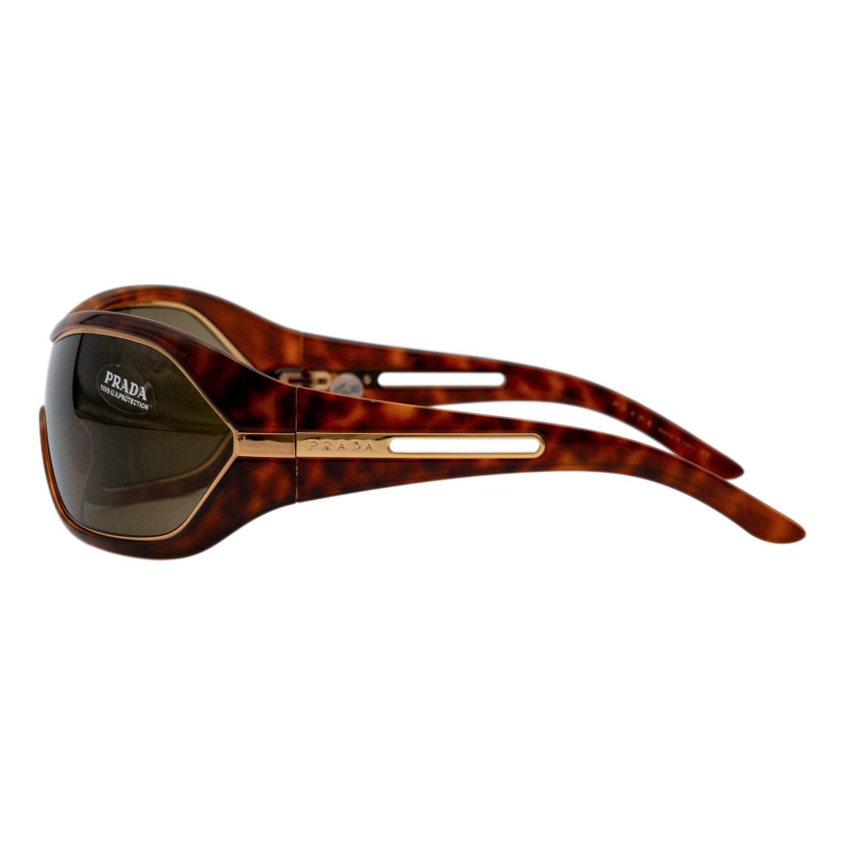 Prada SPR 09H Tortoise Brown Gold Shield Logo Y2K Sunglasses — photo 3
