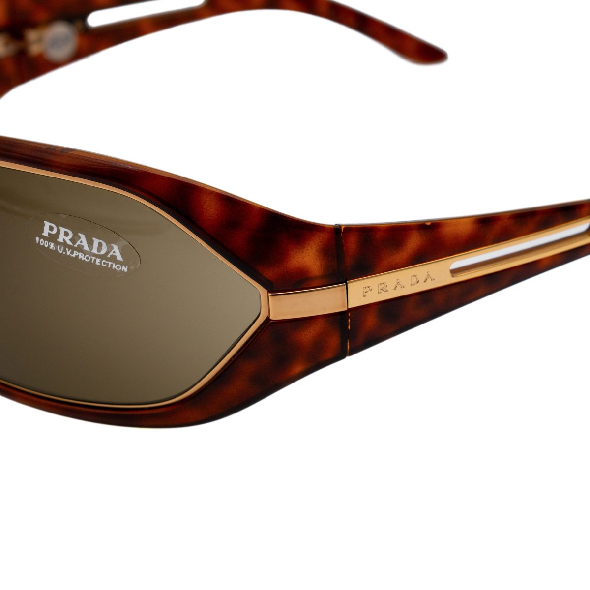 Prada SPR 09H Tortoise Brown Gold Shield Logo Y2K Sunglasses — photo 4