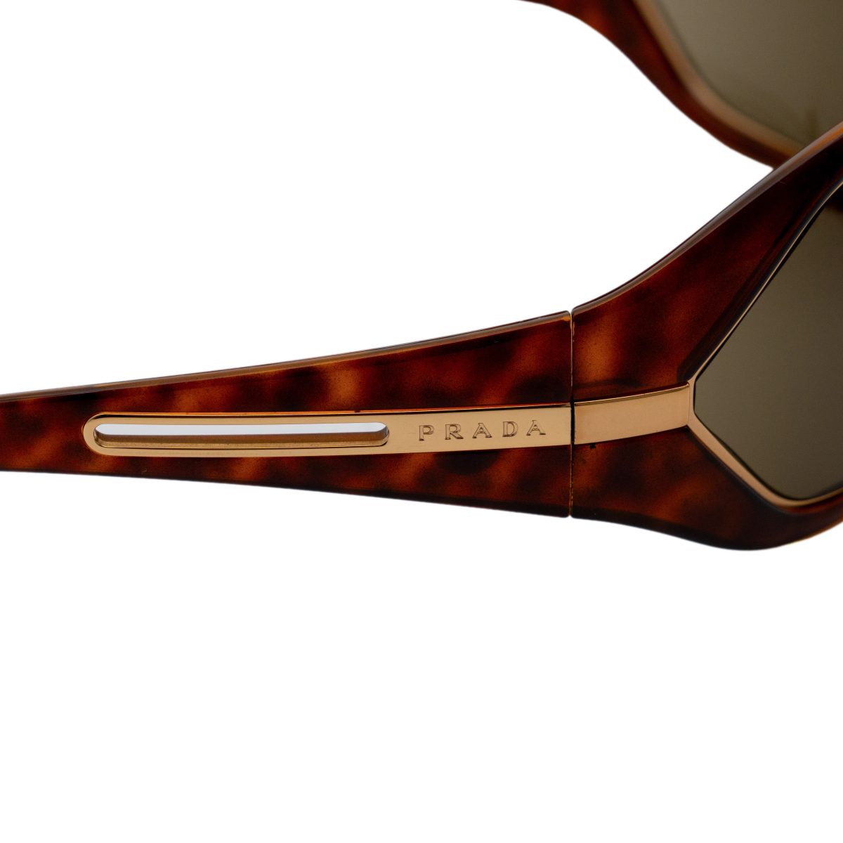 Prada SPR 09H Tortoise Brown Gold Shield Logo Y2K Sunglasses — photo 5