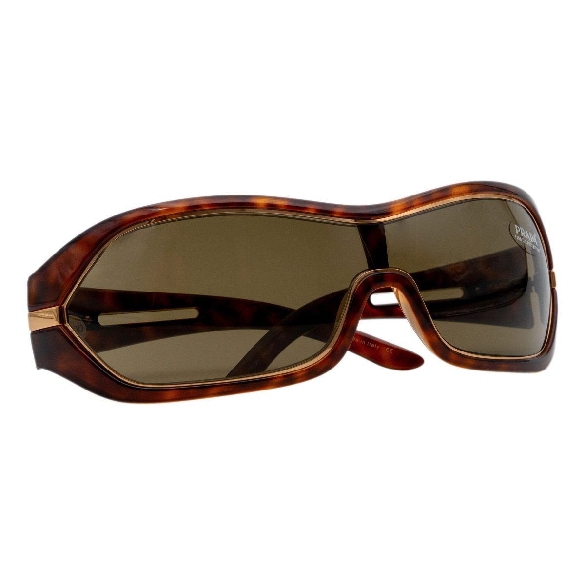 Prada SPR 09H Tortoise Brown Gold Shield Logo Y2K Sunglasses — photo 9