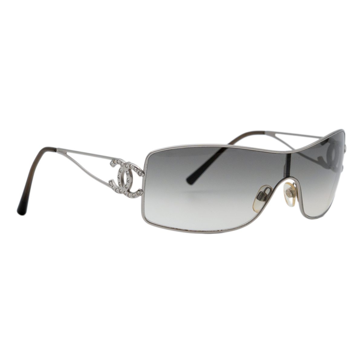 Chanel 4072 Silver Gradient Shield Crystal Logo Sunglasses