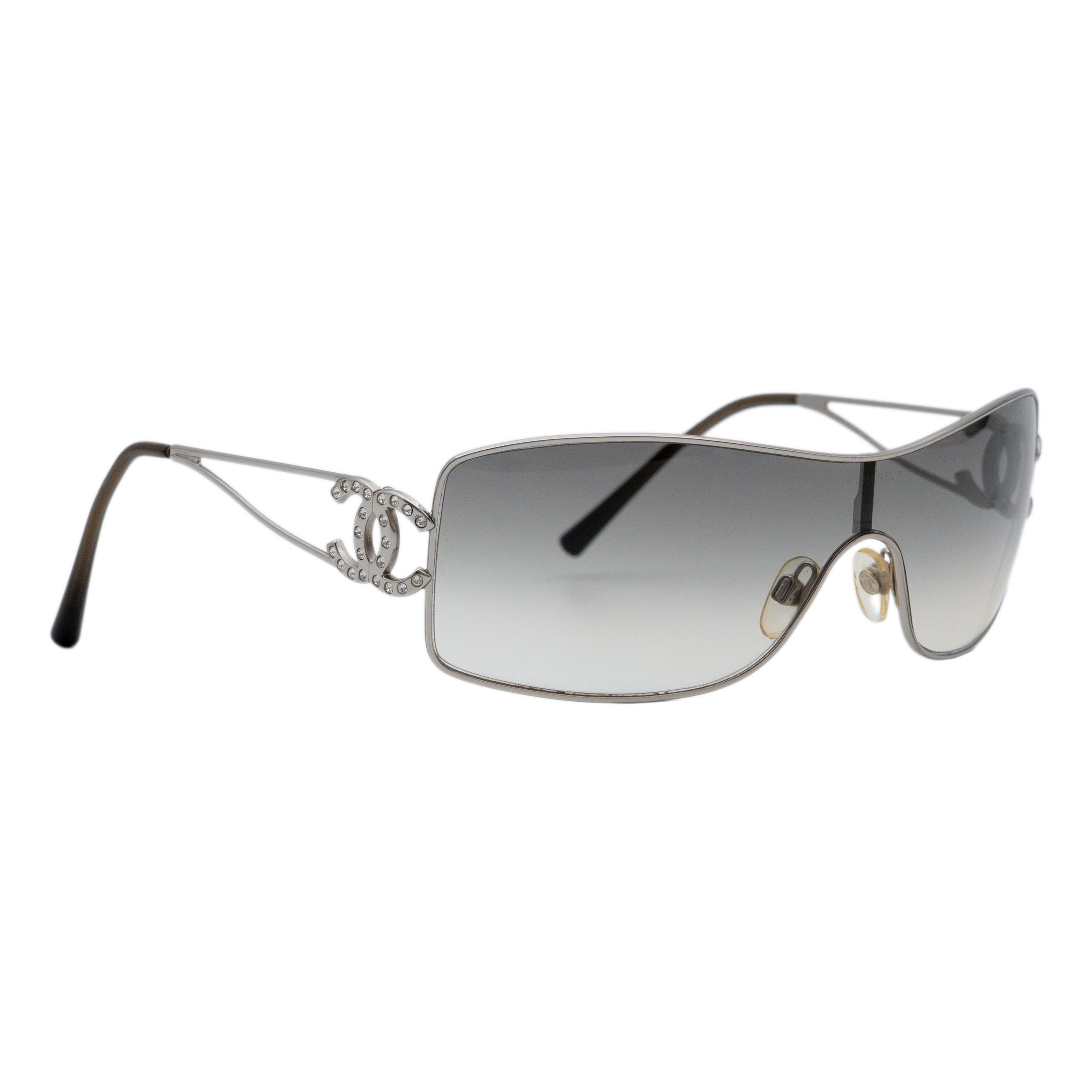 Chanel 4072 Silver Gradient Shield Crystal Logo Sunglasses