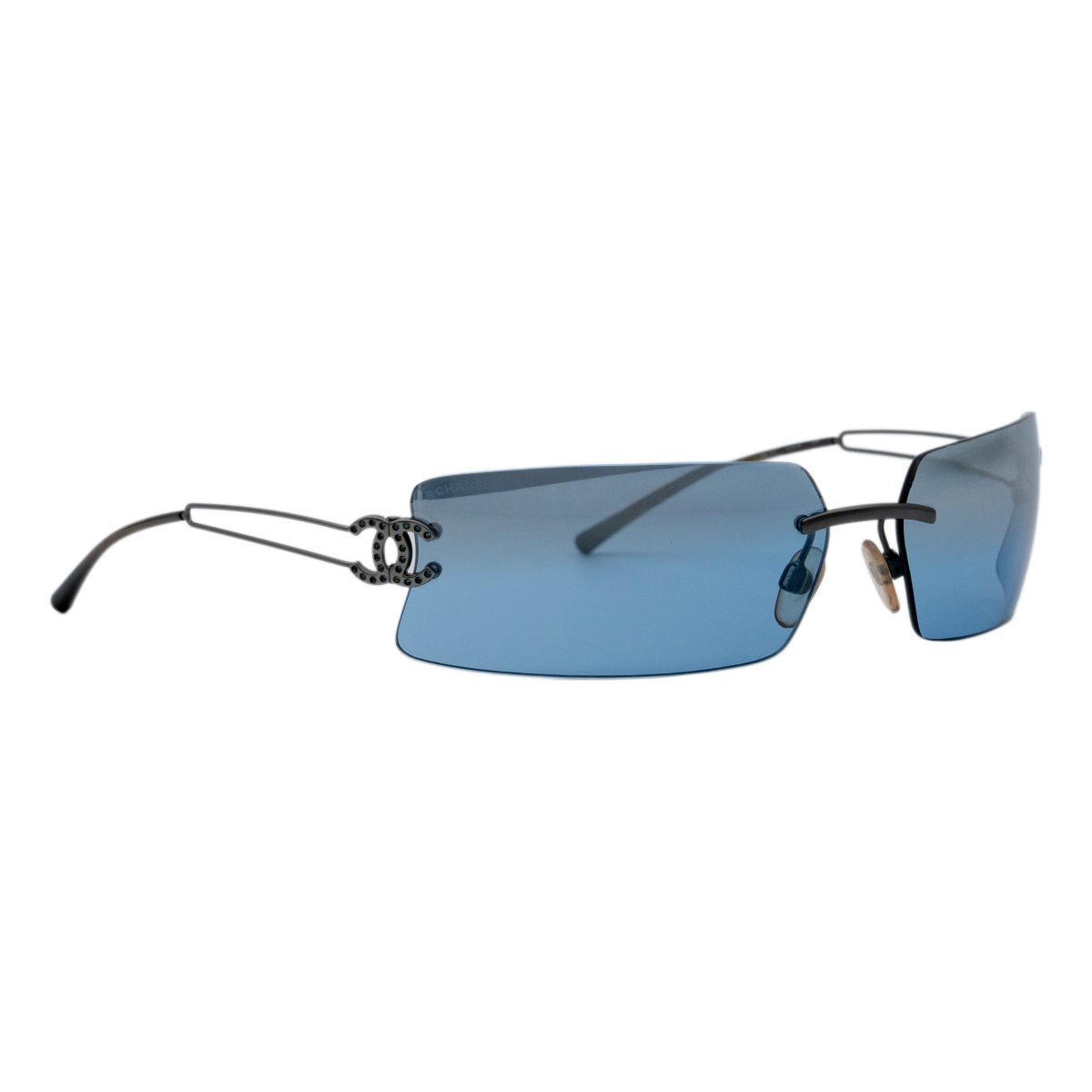 Vintage Chanel 4051 Gunmetal Rimless Crystal CC Sunglasses
