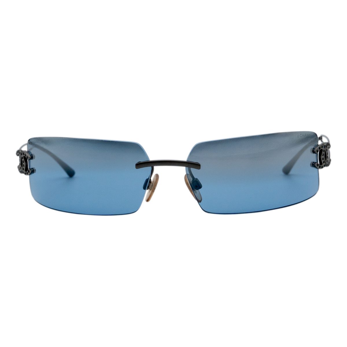 Vintage Chanel 4051 Gunmetal Rimless Crystal CC Sunglasses — photo 2