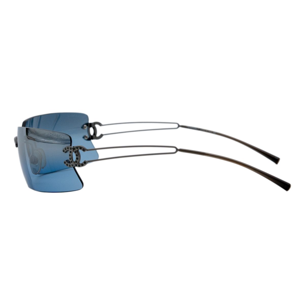 Vintage Chanel 4051 Gunmetal Rimless Crystal CC Sunglasses — photo 3