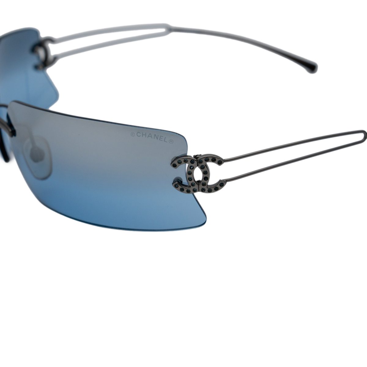 Vintage Chanel 4051 Gunmetal Rimless Crystal CC Sunglasses — photo 4