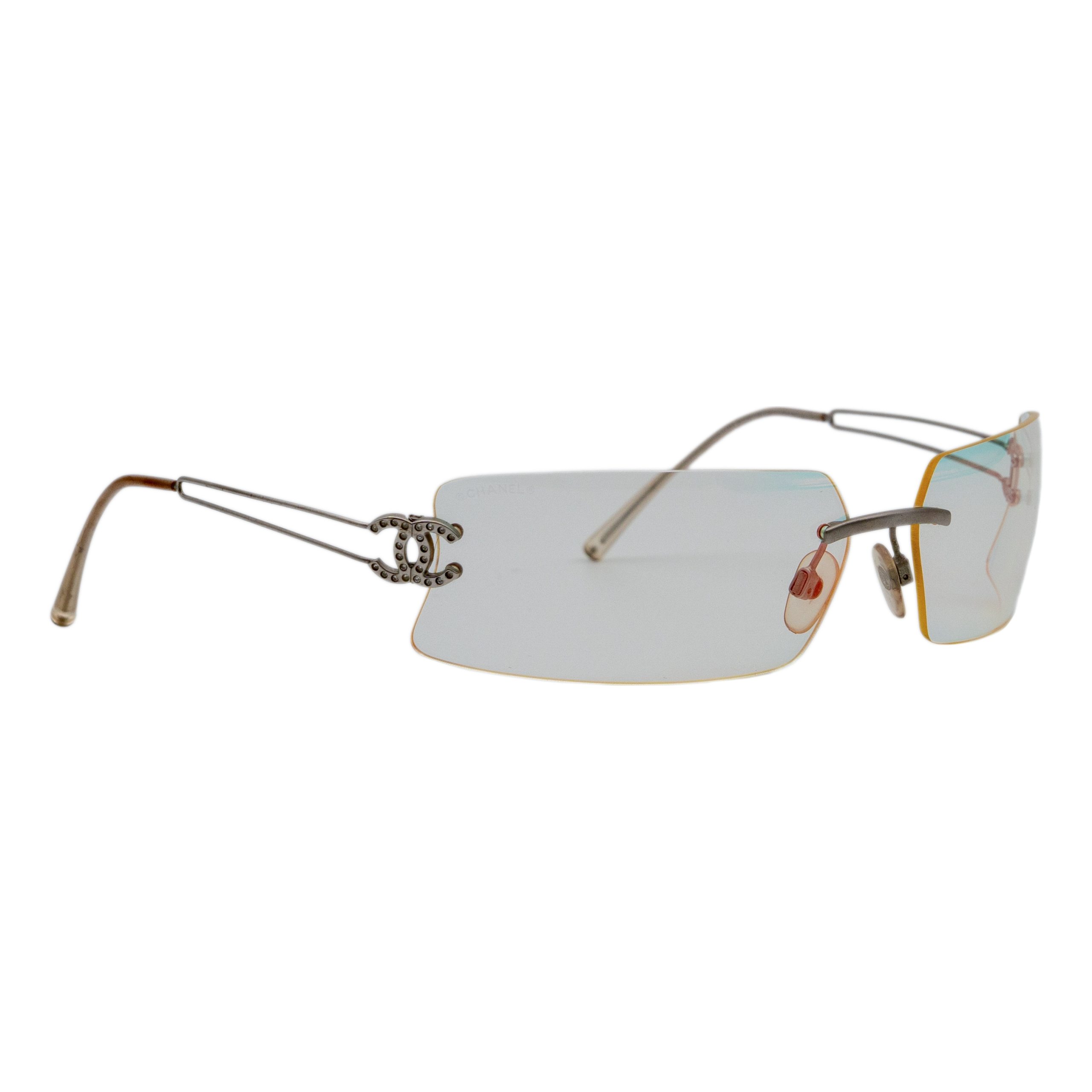 Chanel 4051 Iridescent Rimless Crystal Logo Y2K Sunglasses