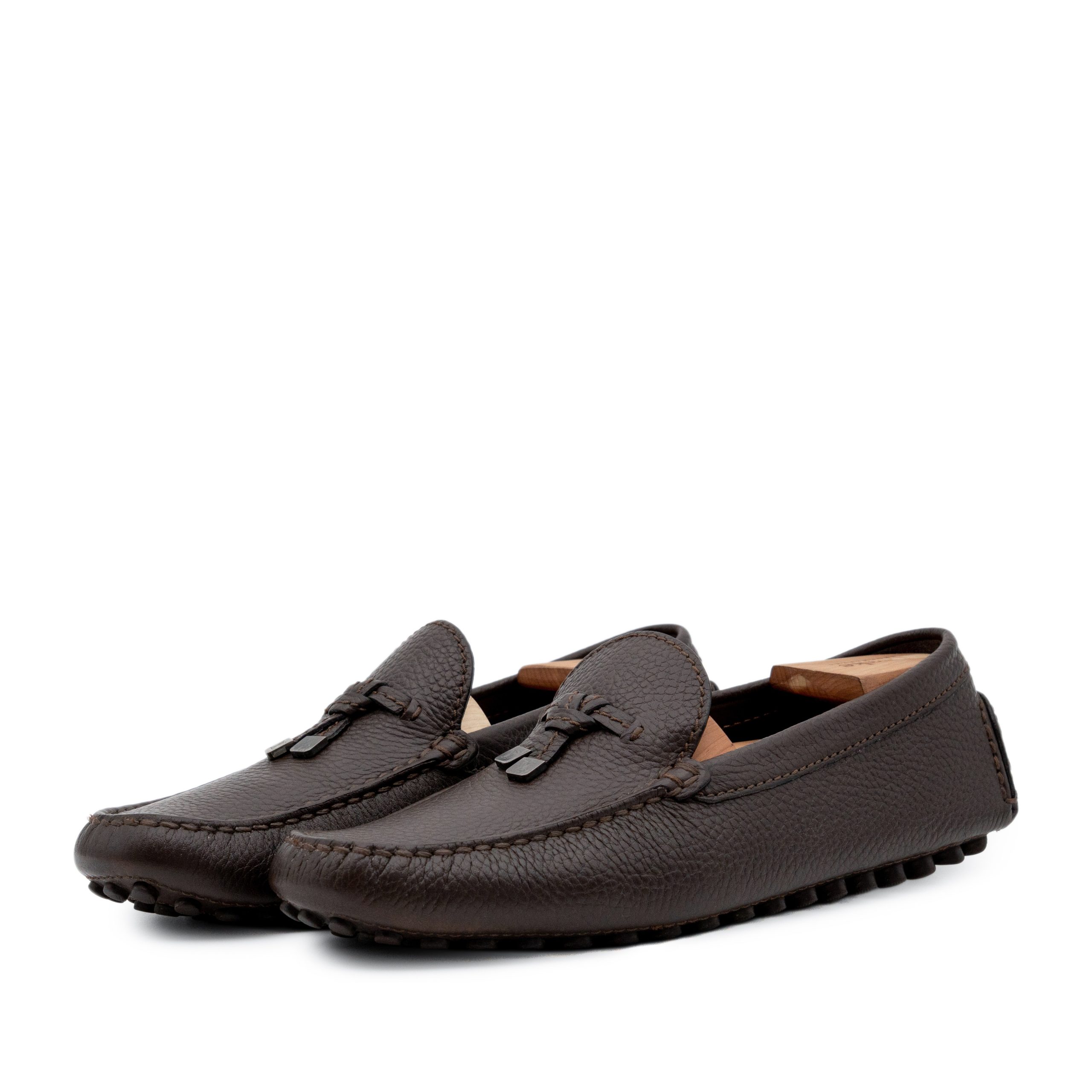 Louis Vuitton Mens Brown Leather Tassel Driver Shoes Loafers