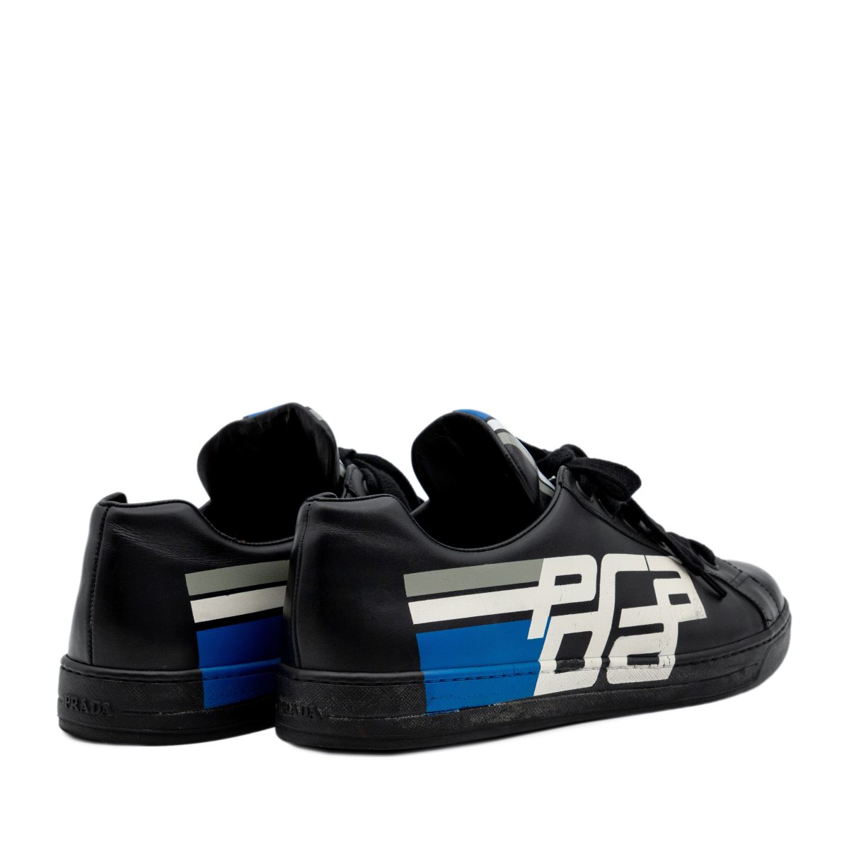 Prada Mens Black Smooth Leather Racing Logo Sneaker Shoes — photo 4