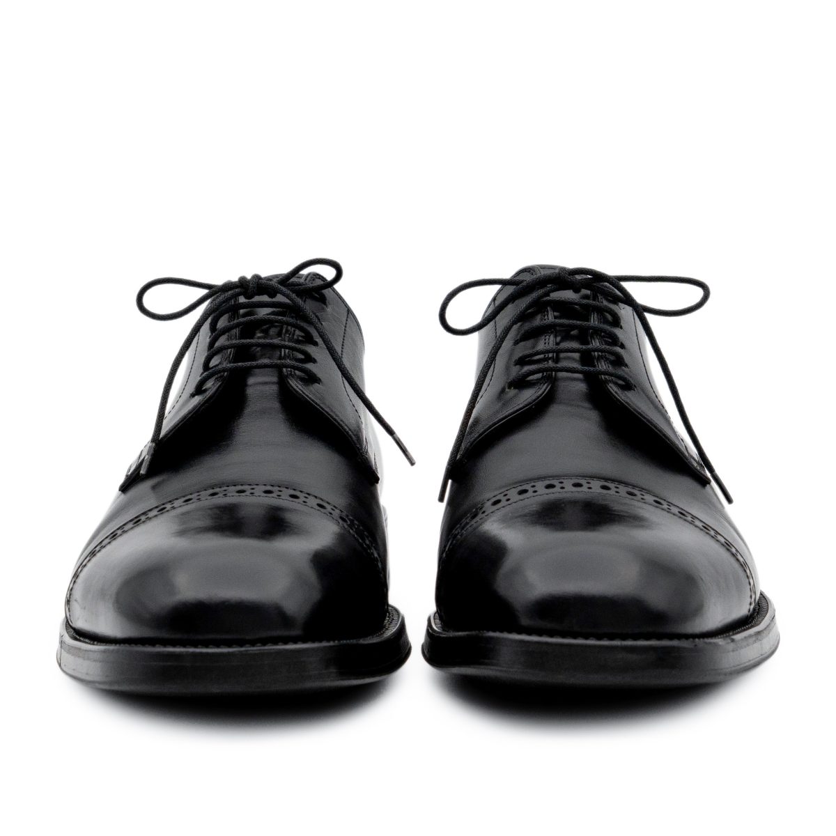 Santoni Mens Black Leather Brogue Cap Toe Derby Dress Shoes — photo 2