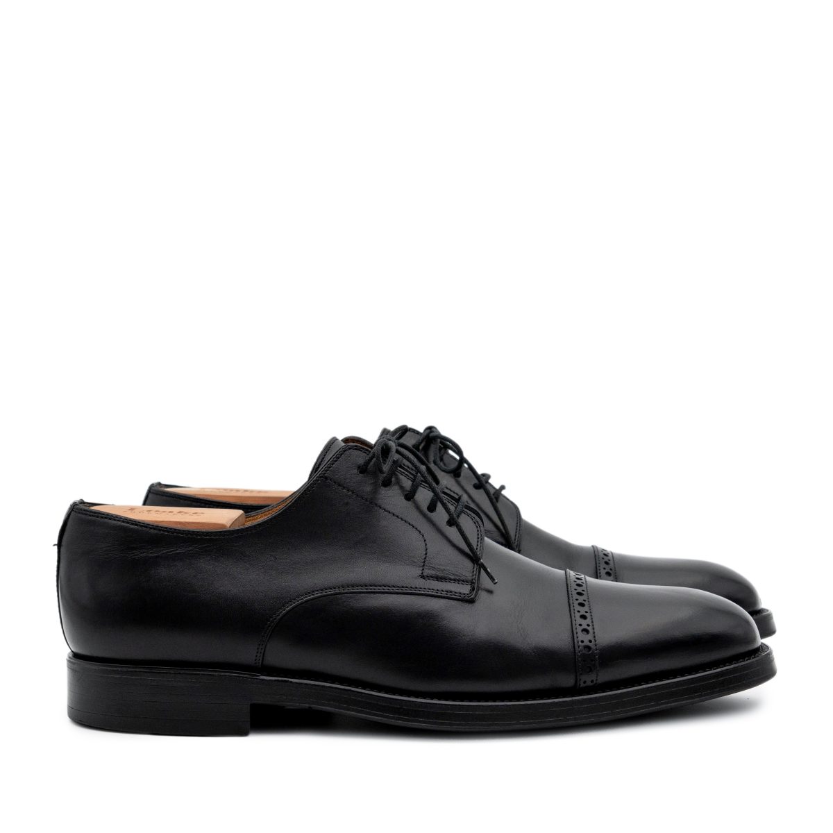 Santoni Mens Black Leather Brogue Cap Toe Derby Dress Shoes — photo 3