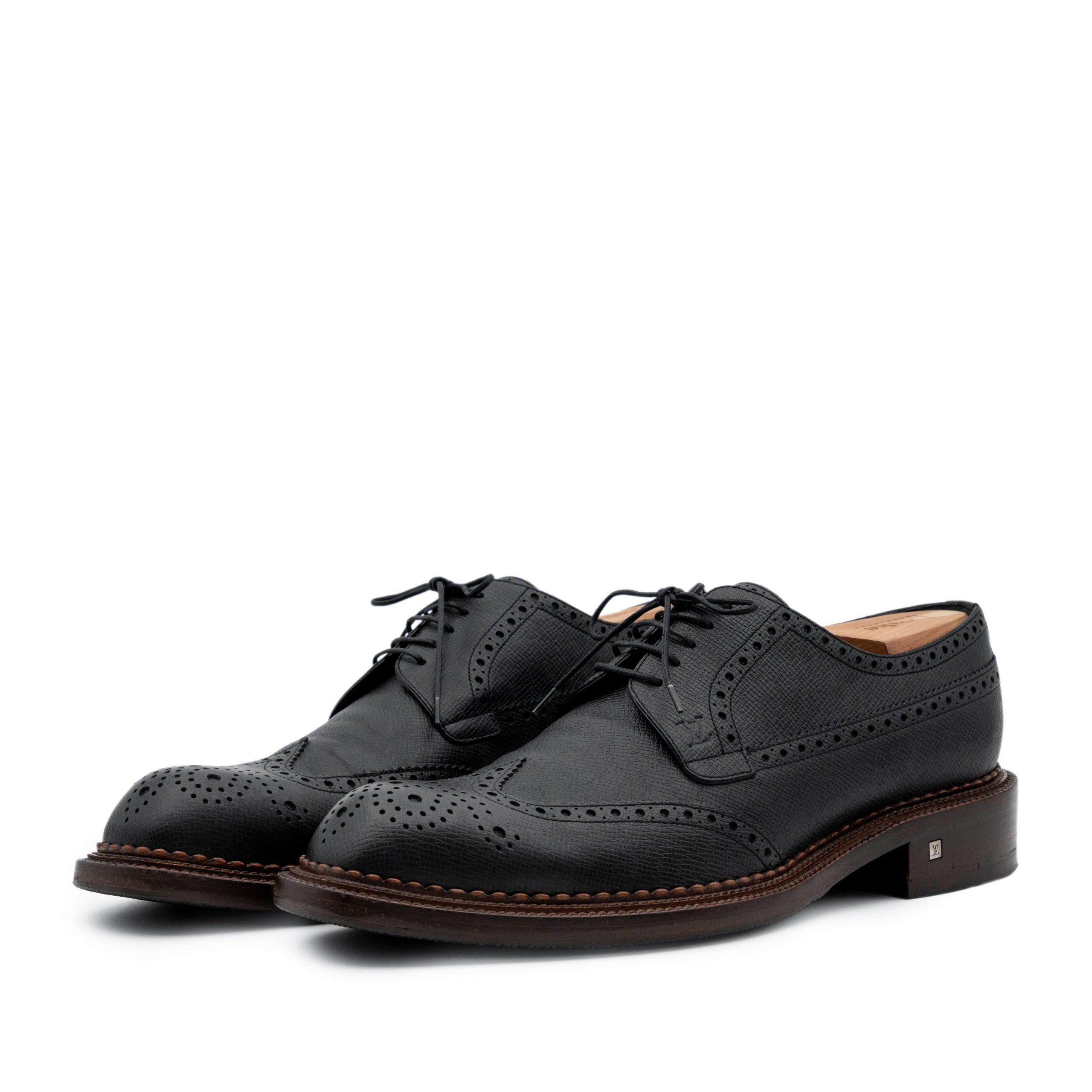 Louis Vuitton Paris Black Leather Baikal Derby Brogue Shoes