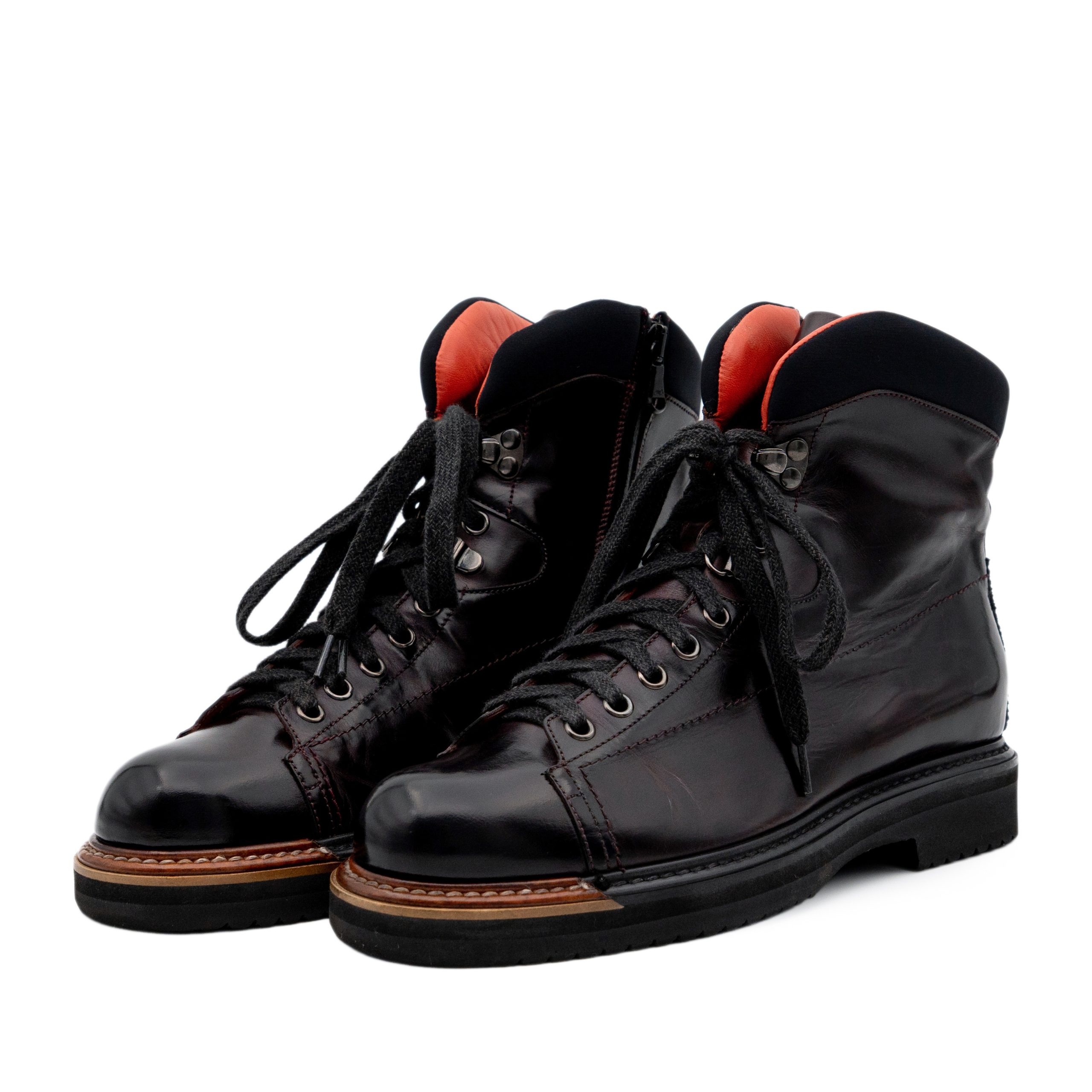Santoni Womens Brown Leather Ankle Zip Vibram Hiking Boots
