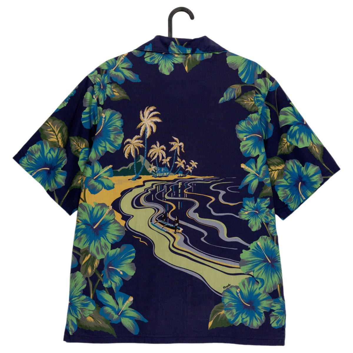 Prada Navy Hawaiian Hibiscus Print Logo Camp Collar Shirt — photo 2