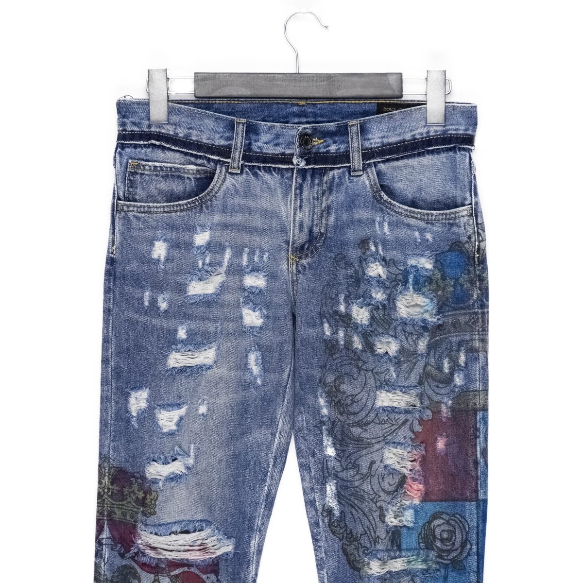 Dolce Gabbana Blue Distressed Crest Mens Denim Jeans Size S — photo 2