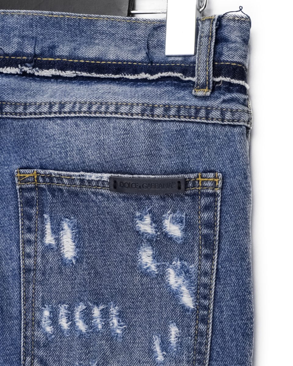 Dolce Gabbana Blue Distressed Crest Mens Denim Jeans Size S — photo 9