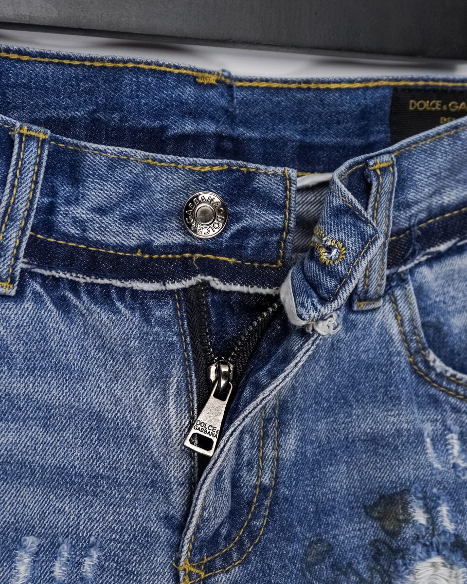 Dolce Gabbana Blue Distressed Crest Mens Denim Jeans Size S — photo 10
