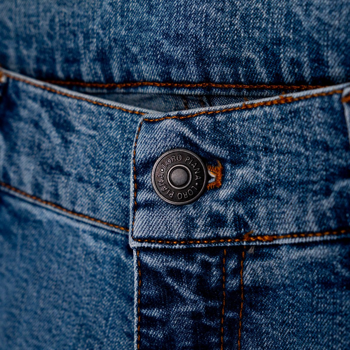 Loro Piana Blue Denim Logo Button Straight Leg Jeans Pants — photo 5