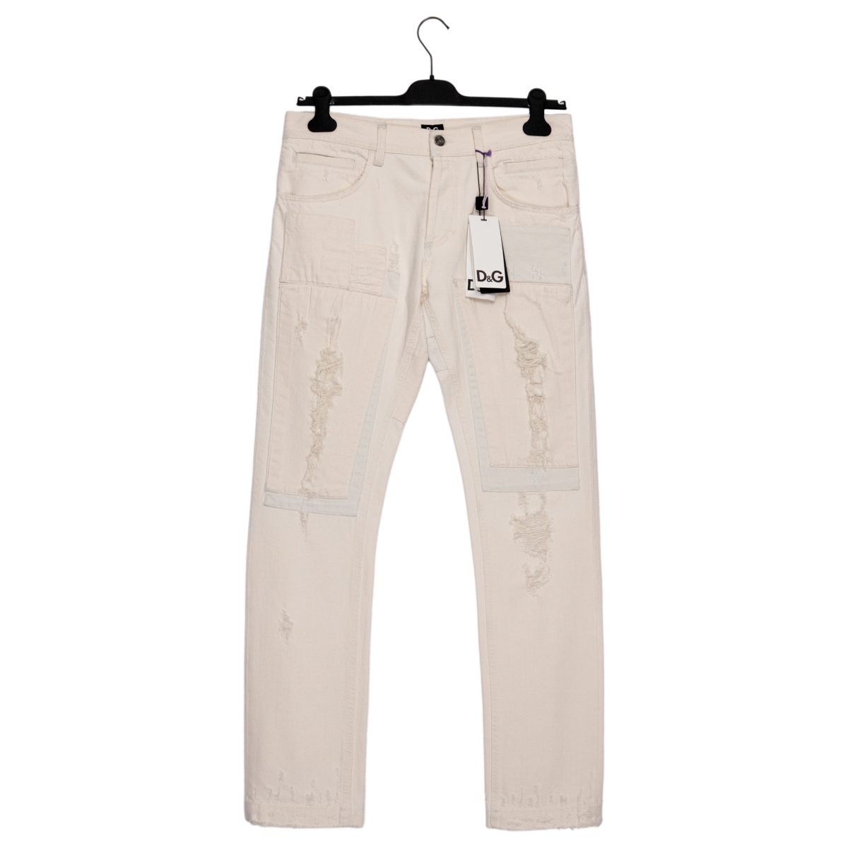 Dolce Gabbana Ecru Patchwork Distressed Denim Mens Jeans