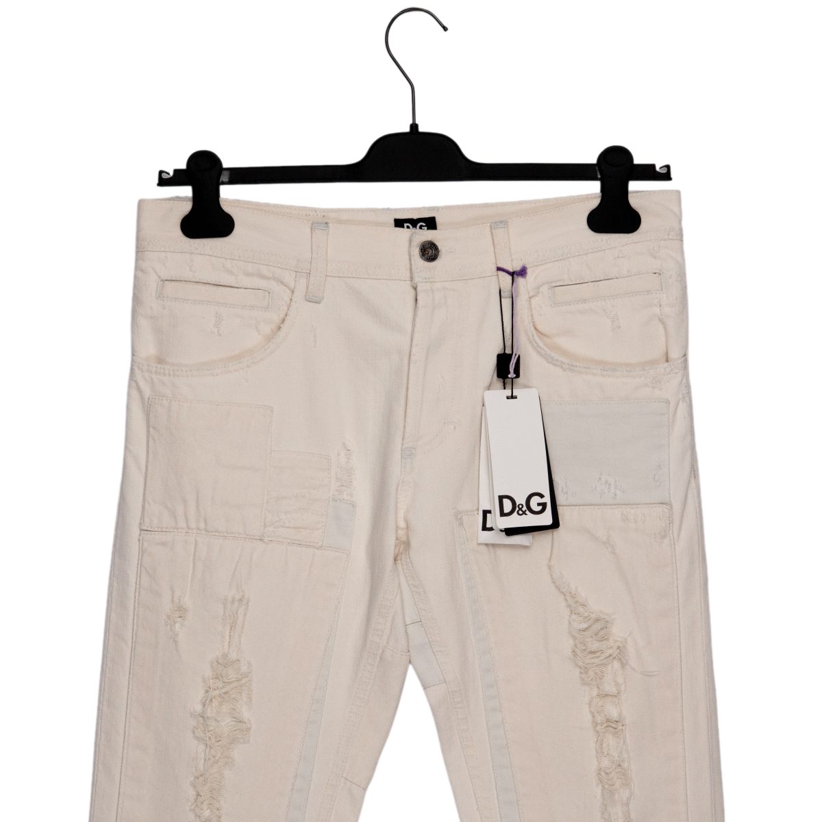 Dolce Gabbana Ecru Patchwork Distressed Denim Mens Jeans — photo 3