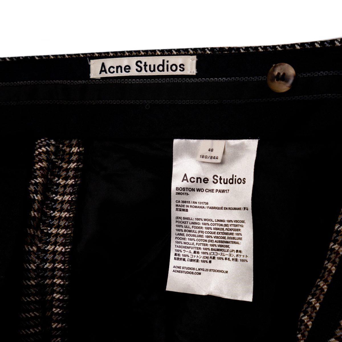 Acne Studios Boston Brown Check Wool Pleated Trouser Pants — photo 7