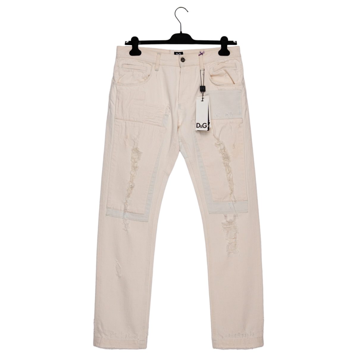 Dolce Gabbana Ecru Shredded Patchwork Denim Jeans Pants