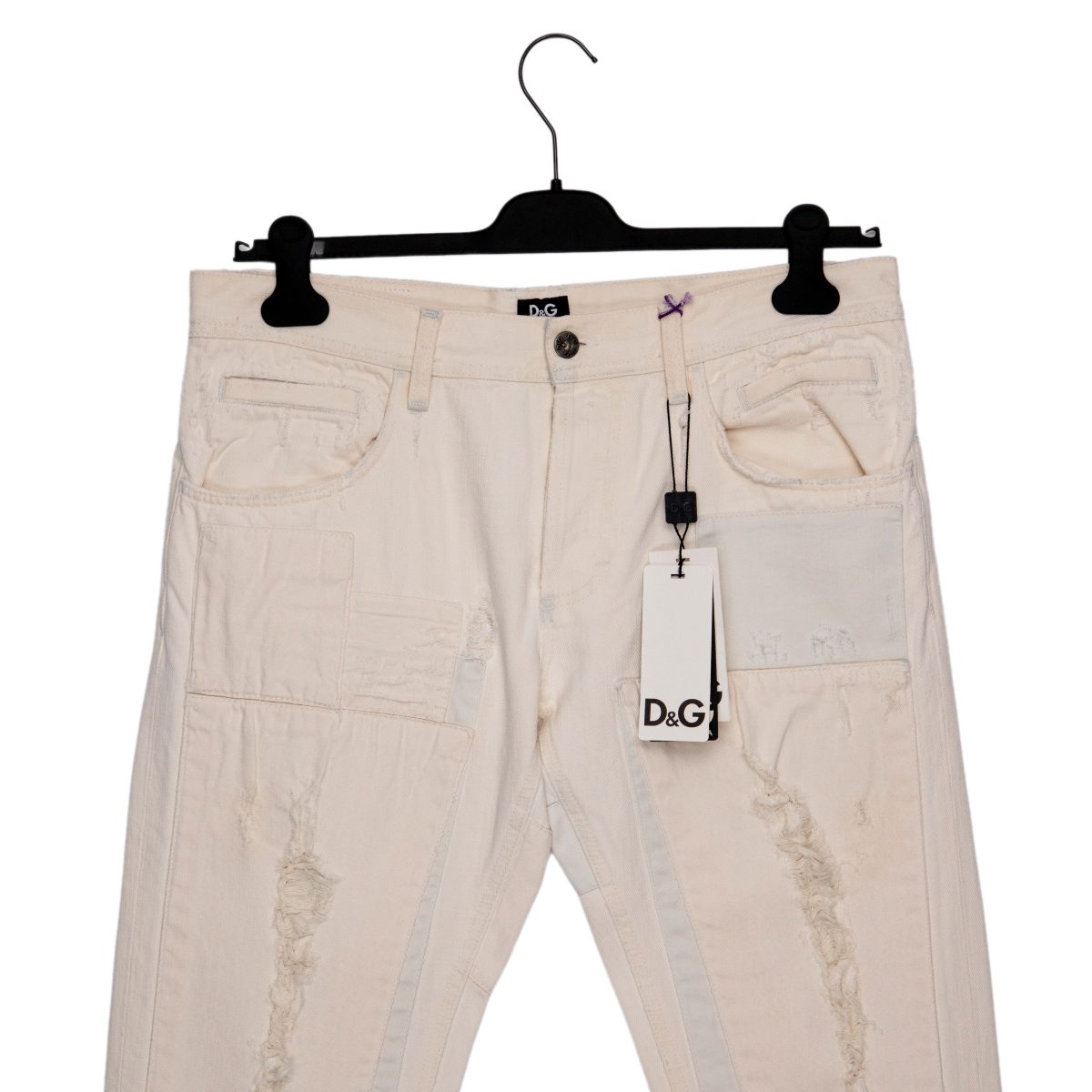 Dolce Gabbana Ecru Shredded Patchwork Denim Jeans Pants — photo 2