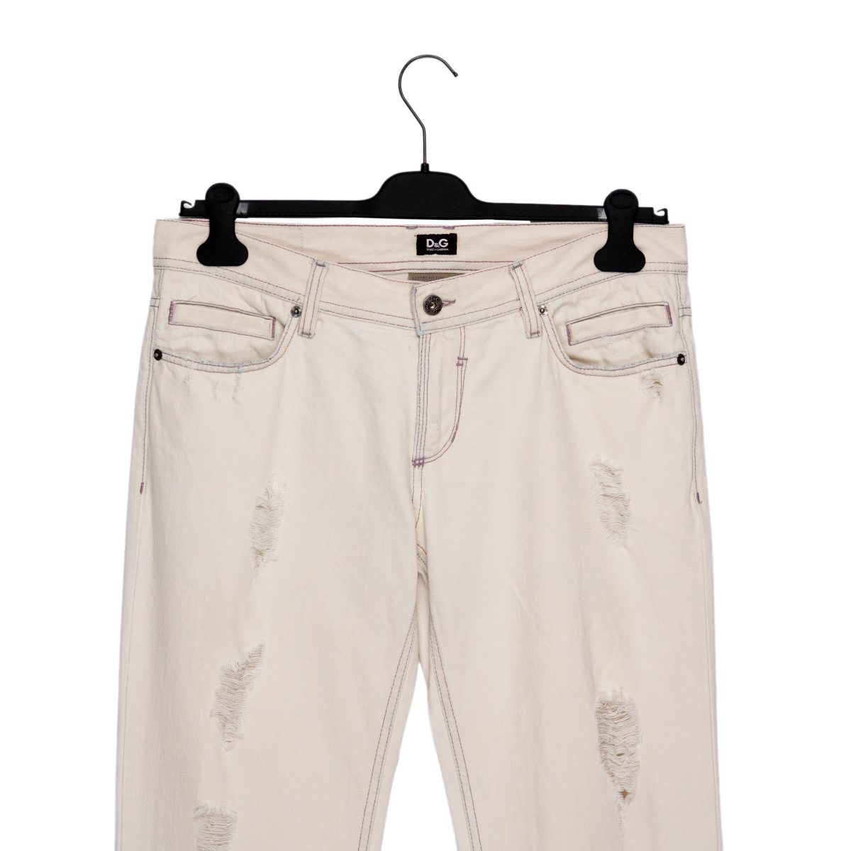 Dolce Gabbana Ecru Distressed Contrast Stitch Denim Jeans — photo 3