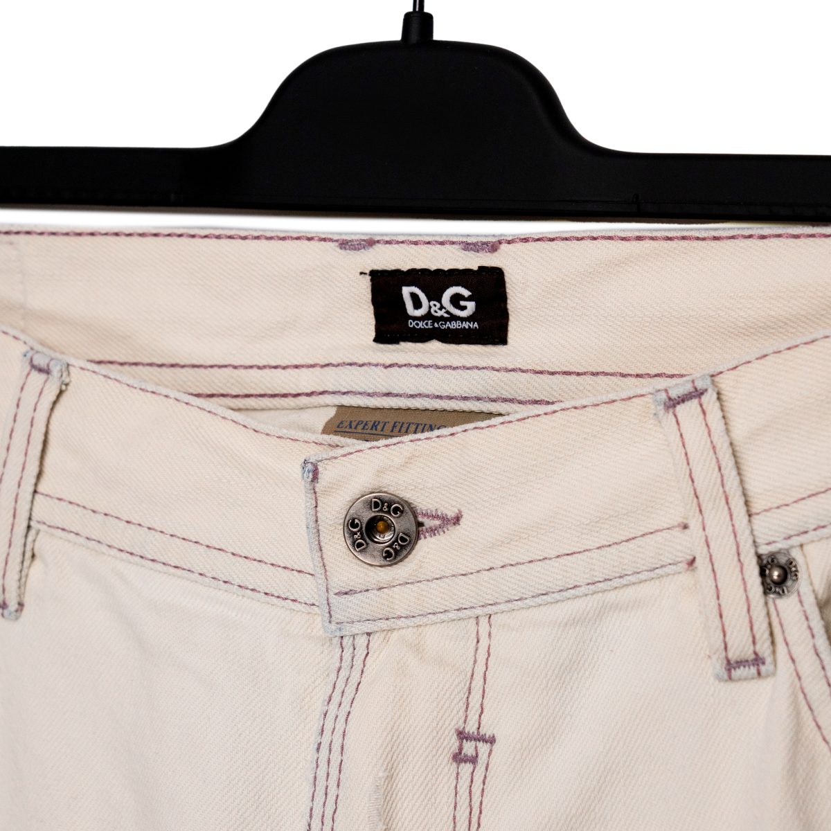 Dolce Gabbana Ecru Distressed Contrast Stitch Denim Jeans — photo 5