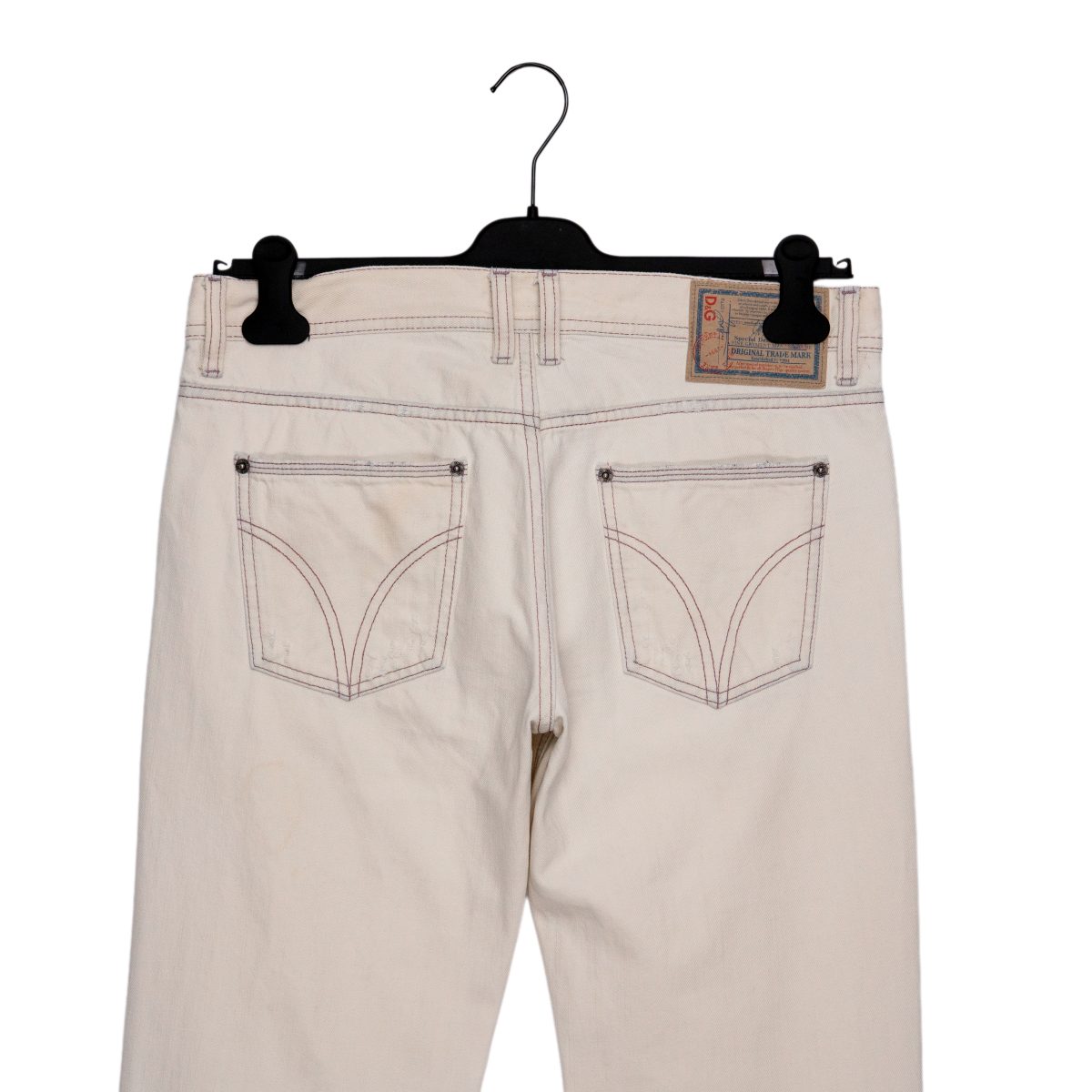 Dolce Gabbana Ecru Distressed Contrast Stitch Denim Jeans — photo 6