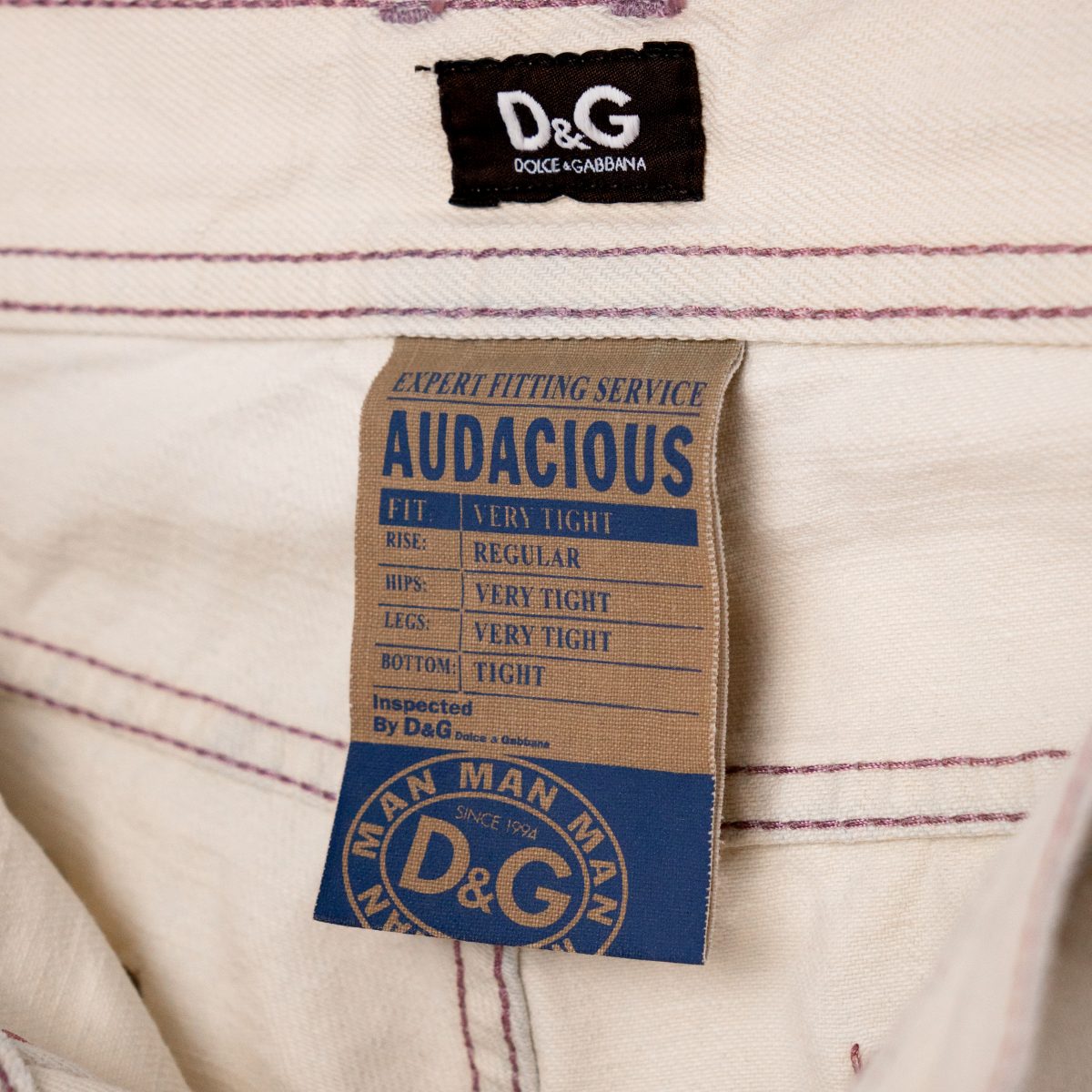 Dolce Gabbana Ecru Distressed Contrast Stitch Denim Jeans — photo 9