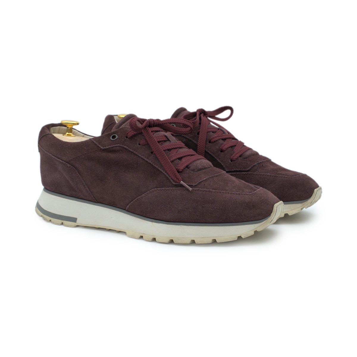 Santoni Mens Burgundy Suede Logo Retro Runner Sneaker Shoes