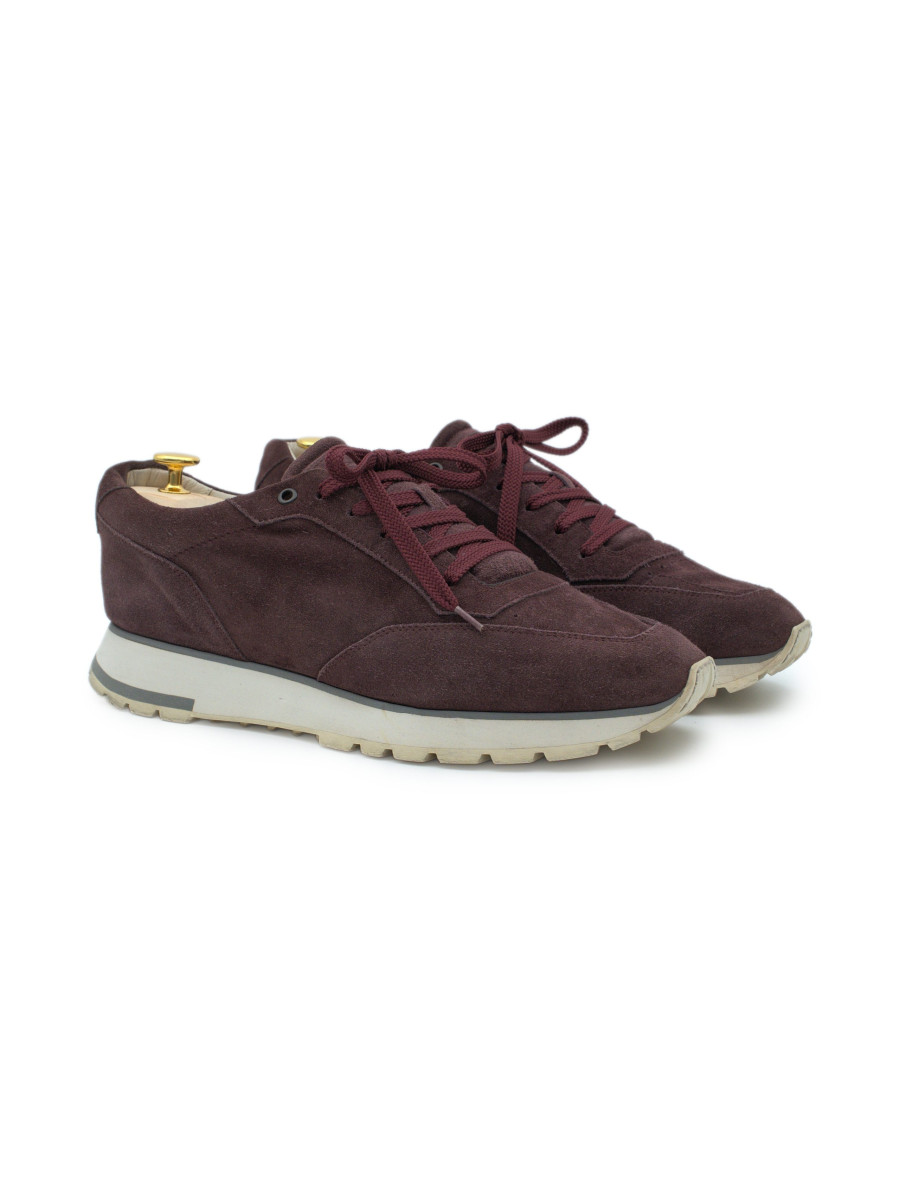 Santoni Mens Burgundy Suede Logo Retro Runner Sneaker Shoes