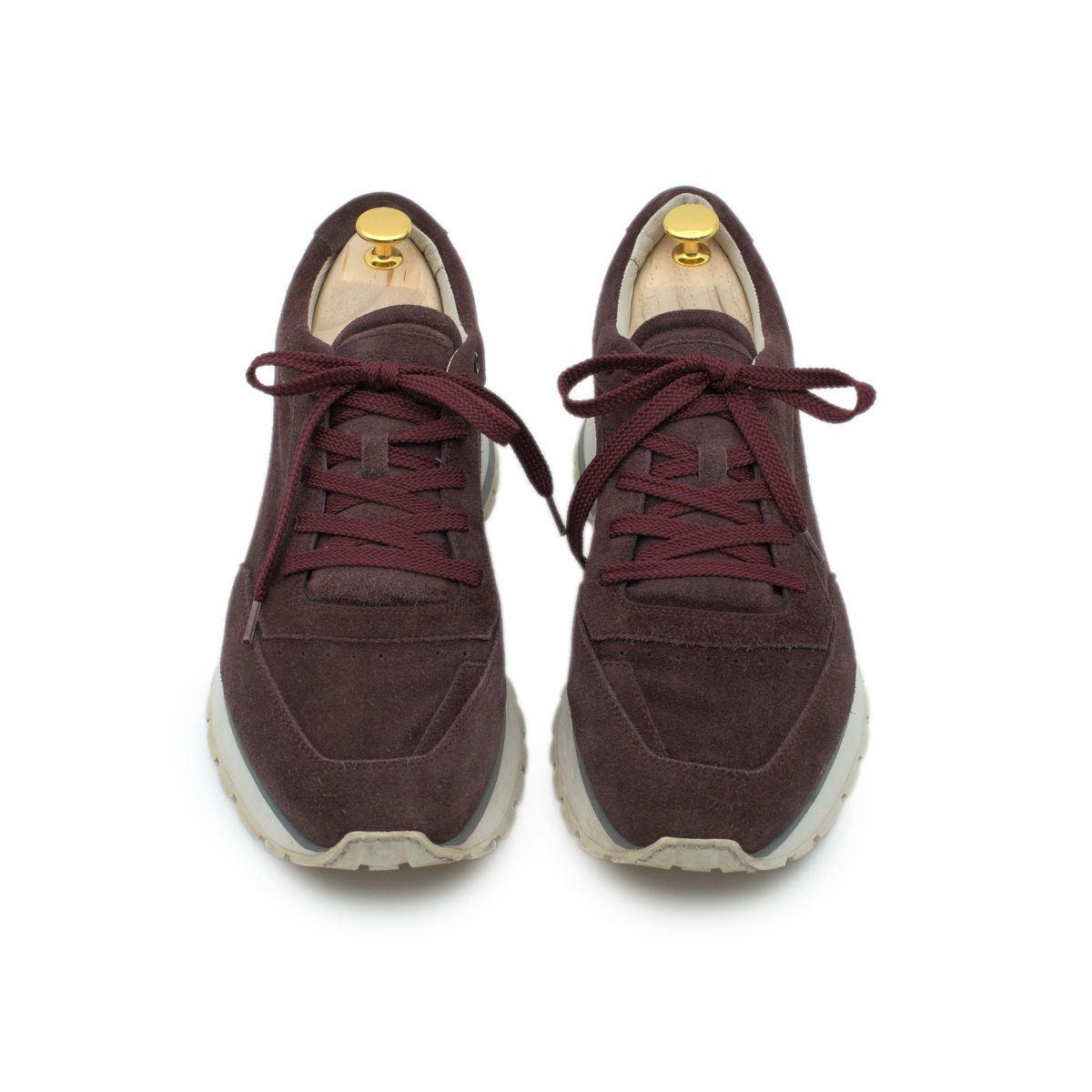 Santoni Mens Burgundy Suede Logo Retro Runner Sneaker Shoes — photo 2