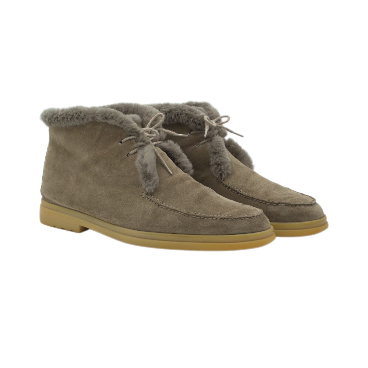 Loro Piana Walk and Walk Shearling Lined Suede Taupe Boots