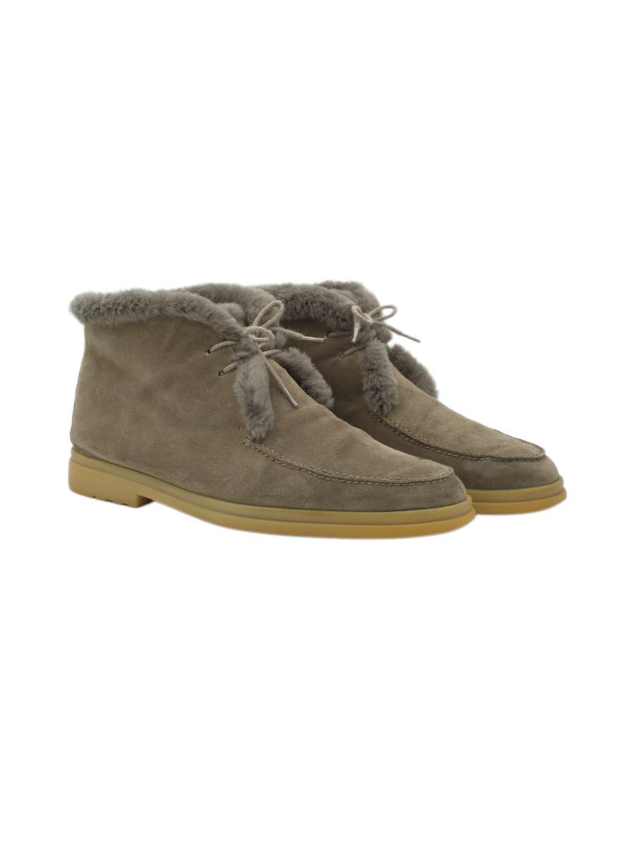 Loro Piana Walk and Walk Shearling Lined Suede Taupe Boots