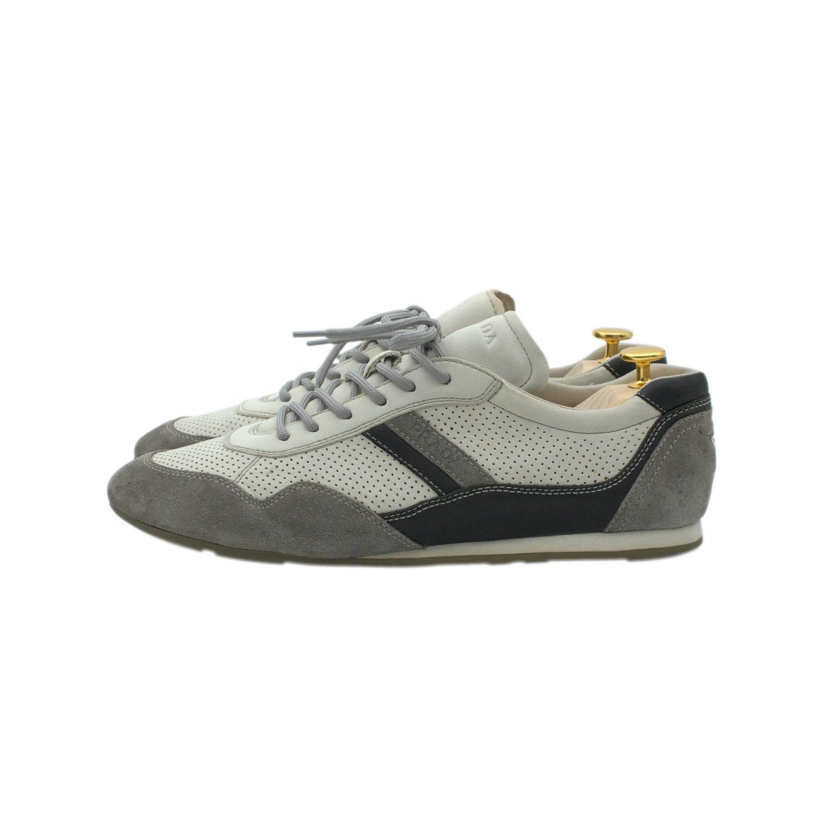 Prada Mens White Perforated Leather Triangle Logo Sneakers — photo 3